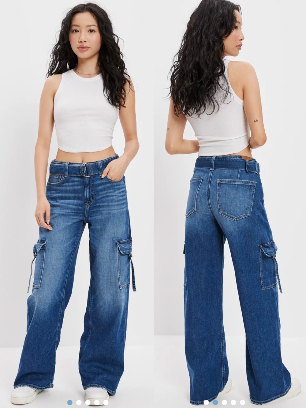 AE Dreamy Drape Wide-Leg Jean Cargo Stretch Super High-Waisted Baggy Denim Sz 6